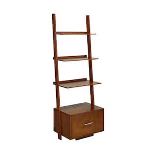 American Heritage 69 in. Cherry Wood 4 - -Shelf Ladder Bookcase with File Drawer
