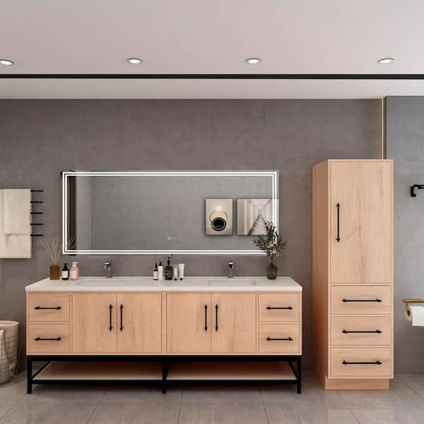 Victoria 84 in. W x 20 in. D x 35 in. H Double Sink Freestanding Frame Bath Vanity in Red Oak with White Acrylic Top