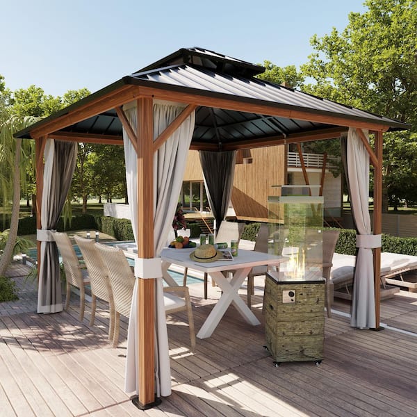 12 ft. x 16 ft. Aluminum Outdoor Double Galvanized Steel Roof Gazebo with Ceiling Hook, Mosquito Netting and Curtains