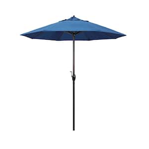 7.5 ft. Bronze Aluminum Market Auto-Tilt Crank Lift Patio Umbrella in Frost Blue Olefin