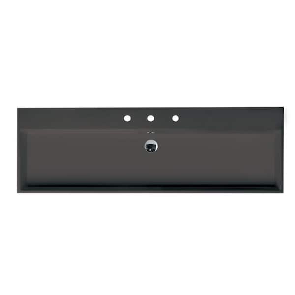WS Bath Collections Unlimited 120 Mono Wall Mount/Vessel Bathroom Sink in Matte Black with 3-Faucet Holes