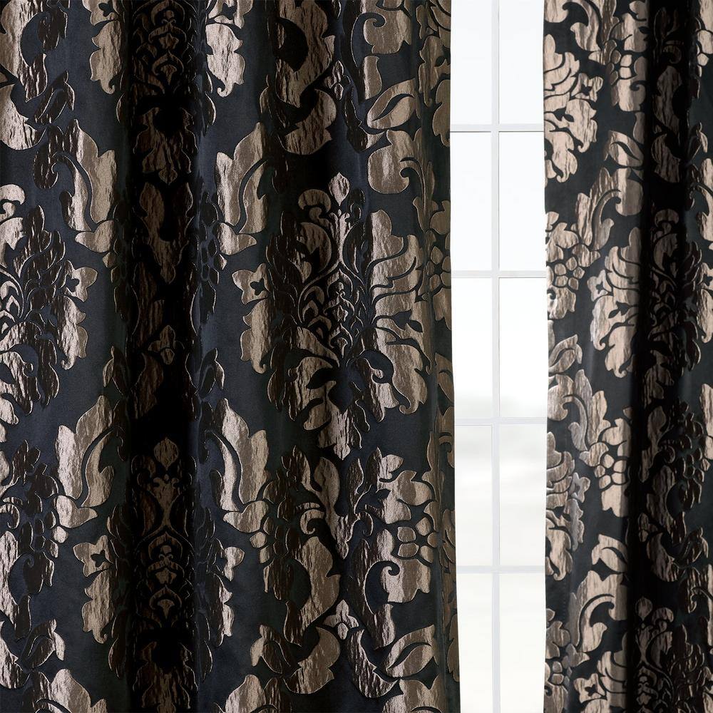 Astoria Black Faux Silk Room-Darkening Curtain Panel, 50 x 108