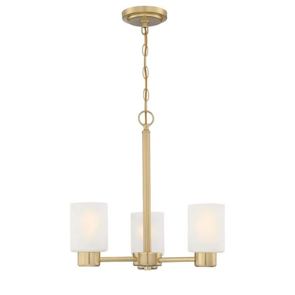 Champagne Brass 3-Light Chandelier with Frosted Glass Shades