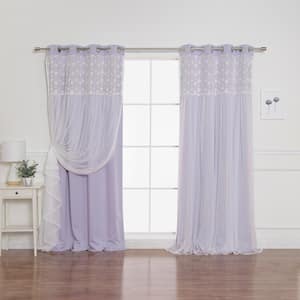 Lilac Floral Lace Grommet Overlay Blackout Curtain - 52 in. W x 84 in. L (Set of 2)