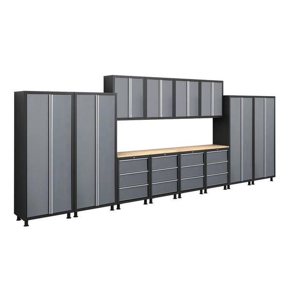 NewAge Products Bold Series 72 in. H x 224 in. W x 18 in. D 24-Guage Welded Steel Garage Cabinet Set in Grey (14-Piece)