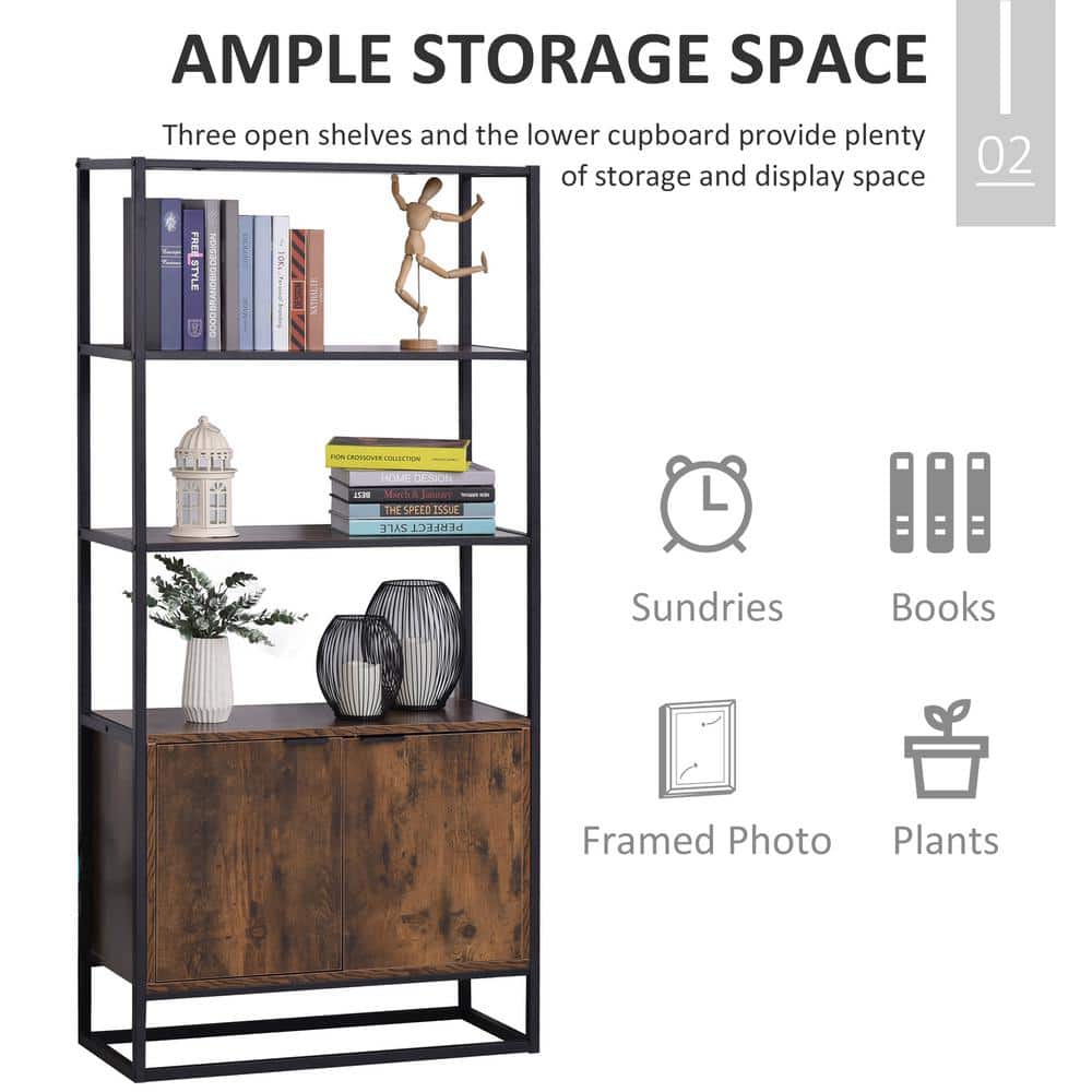 Brown Tall Baker's Rack with Open Shelves and Cupboard