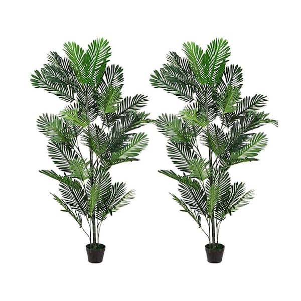 Afoxsos 6.89 ft. Realistic Artificial Tropical Palm Tree in Pot with Real Monstera Leaves for Home and Office, Green (2-Piece)