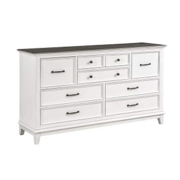 Benjara White, Brown and Black 9-Drawer 66 in. Wide Dresser Without Mirror