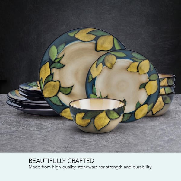 Pfaltzgraff Painted Lemons 12-Piece Stoneware Dinnerware Set