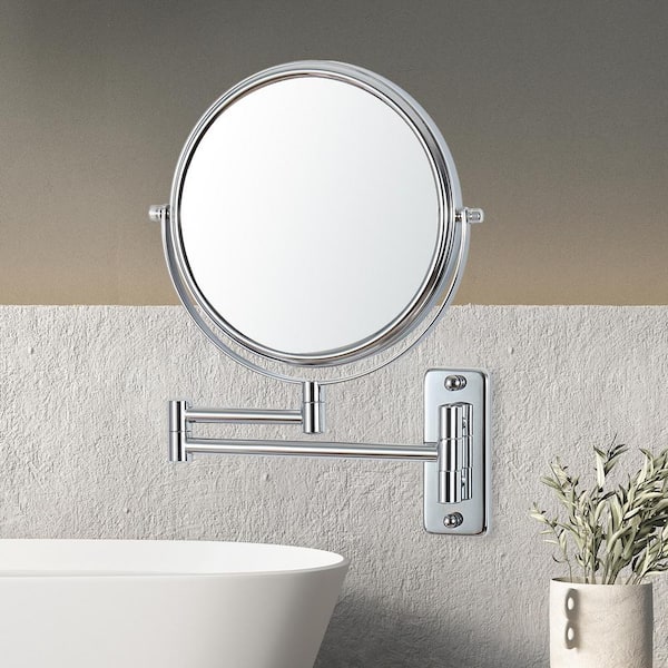 Unbranded Wall Mirror 8 in. W x 8 in. H Round Swing Arm Wall Bathroom Makeup Mirror in Chrome 10 X