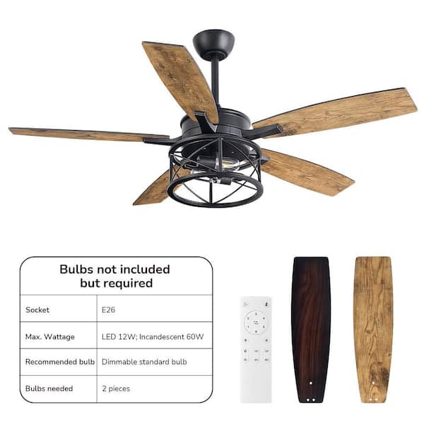 52 in. Brown Wood Downrod Standard Farmhouse Ceiling Fan with Integrated LED with Remote Included