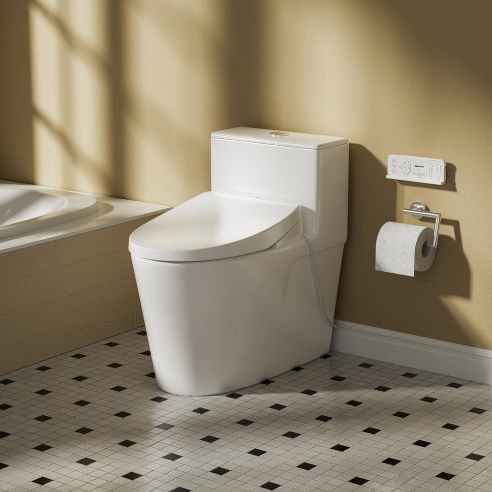 White Ceramic Elongated Dual Flush Bidet Toilet Combo