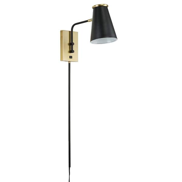 Cresswell 12.875 in. Matte Black and Antique Brass Modern Wall Sconce