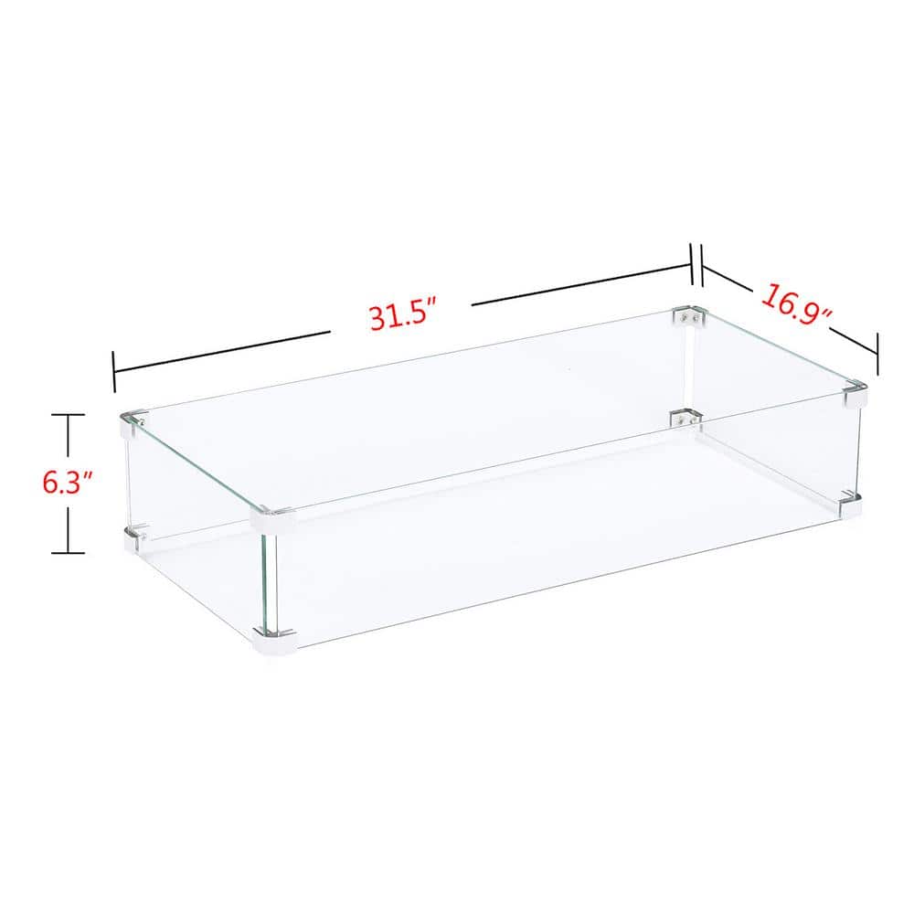 Oak Four-Panel Tempered Glass Fire Table Windshield