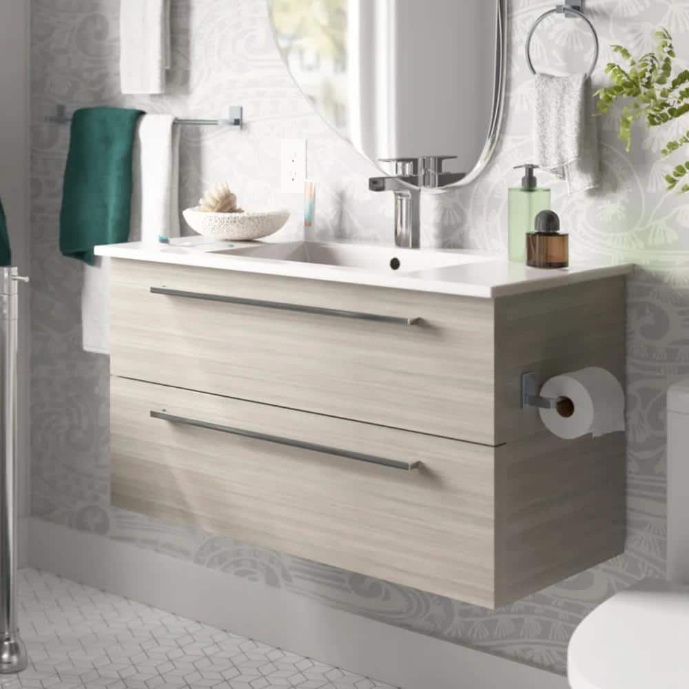 Aria 36" Gray Wall-Mount Single Sink Vanity with Marble Top