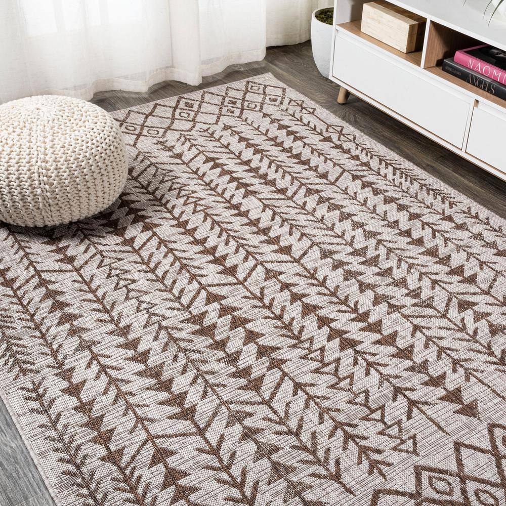 Moroccan-Inspired Geometric Soft Low Pile Area Rug - Beige/Brown