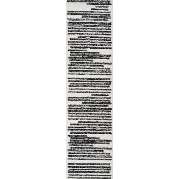 Khalil Modern Berber Stripe Cream/Black 2 ft. x 14 ft. Runner Rug