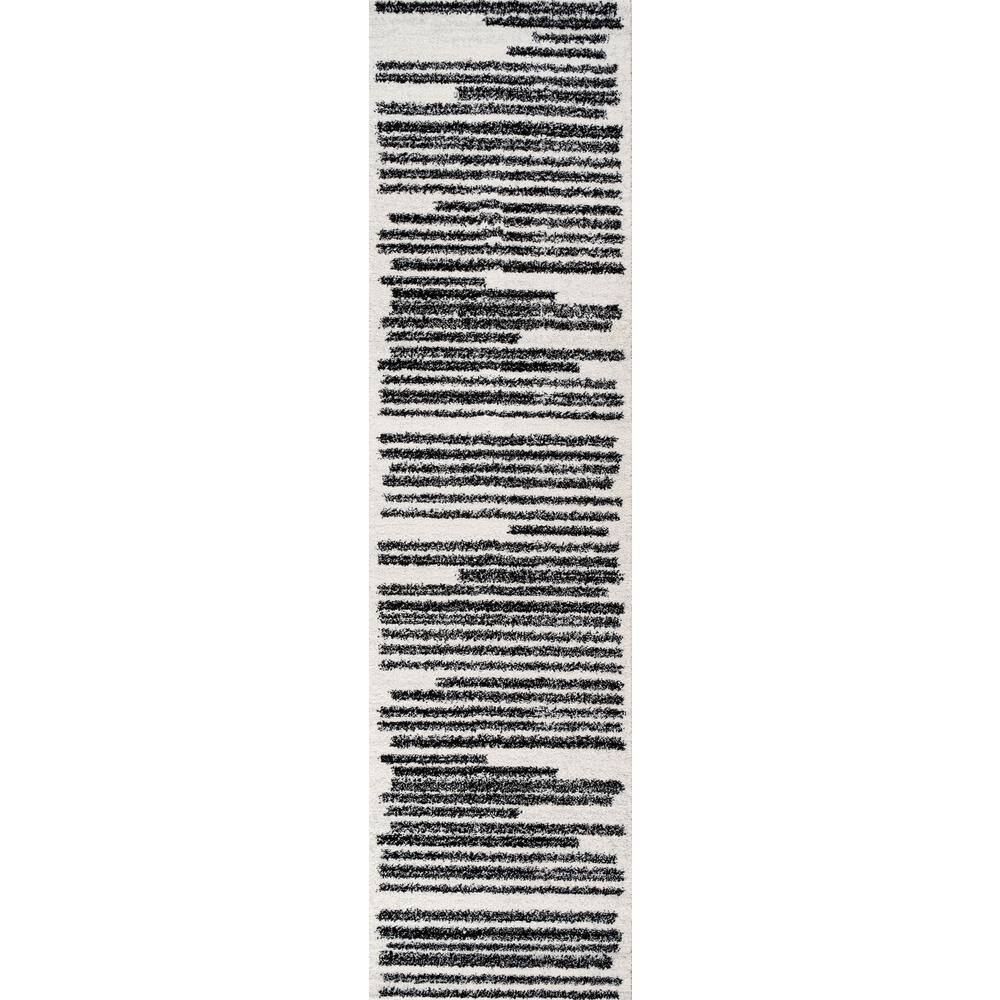 Khalil Cream and Black Striped Synthetic Runner Rug
