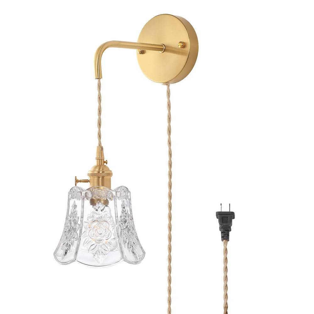 Retro 4.72 in. 1-Light Gold Plug-in Vintage Smart Home Wall Sconce with Ros