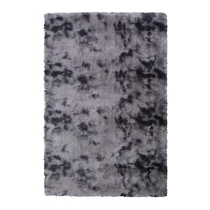 Polyester Faux Fur Tie-Dyed Dark Grey 6 ft. x 9 ft. Solid Fluffy Area Rug