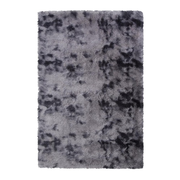 Garvee Polyester Faux Fur Tie-Dyed Dark Grey 8 ft. x 10 ft. Solid Fluffy Area Rug