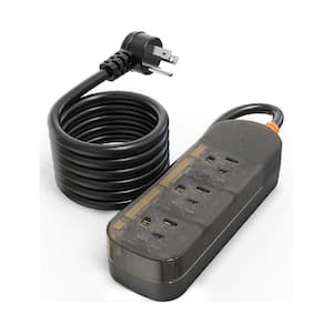 5 ft. Extension Cord Flat Plug Outdoor Surge Protector 1875-Watts Power Strip with 3 Outlets and IPX6 Waterproof, Black