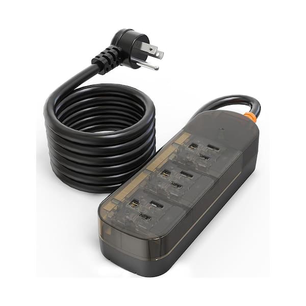 Lukyamzn 5 ft. Extension Cord Flat Plug Outdoor Surge Protector 1875-Watts Power Strip with 3 Outlets and IPX6 Waterproof, Black