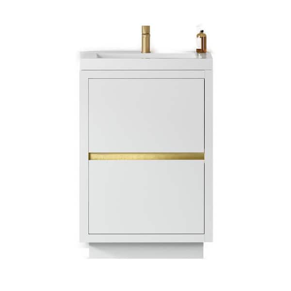 23.62 in. W x 19.69 in. D x 35.43 in. H Freestanding Bath Vanity in Glossy White with White Resin Top