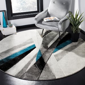 Hollywood Gray/Teal 4 ft. x 4 ft. Round Abstract Area Rug