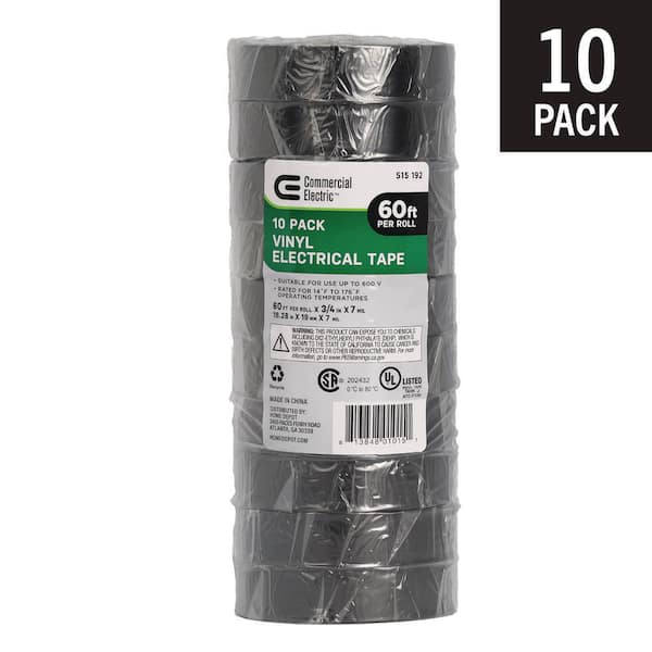 0.75 in. x 60 ft. 7 mil Vinyl Electrical Tape - Black (10-Pack)