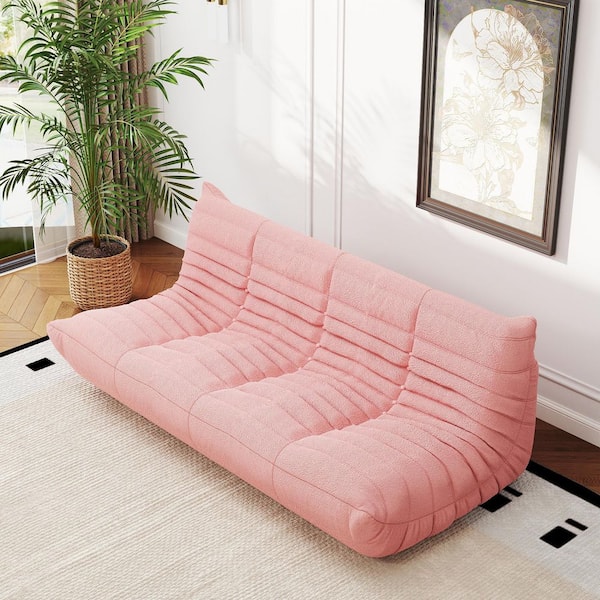 68.9 in. W Armless Modular Velvet 3-Seater Lazy Sectional Sofa in Pink For Apartment And Balcony