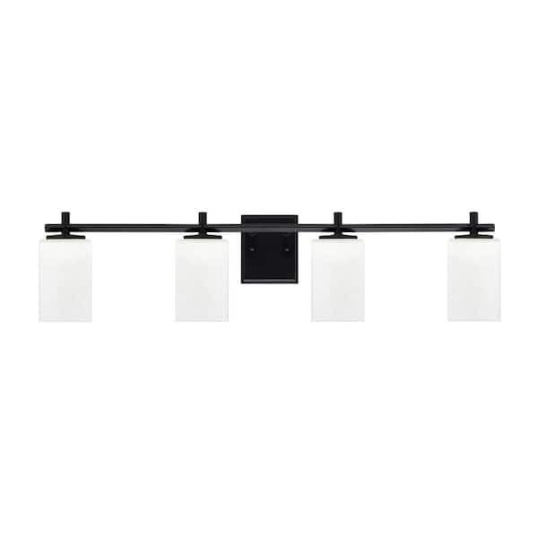 Unbranded Bridgewater 35.5 in. 4 Light Vanity Light Matte Black with 4 in. Square White Muslin Glass Shades, No Bulbs Included