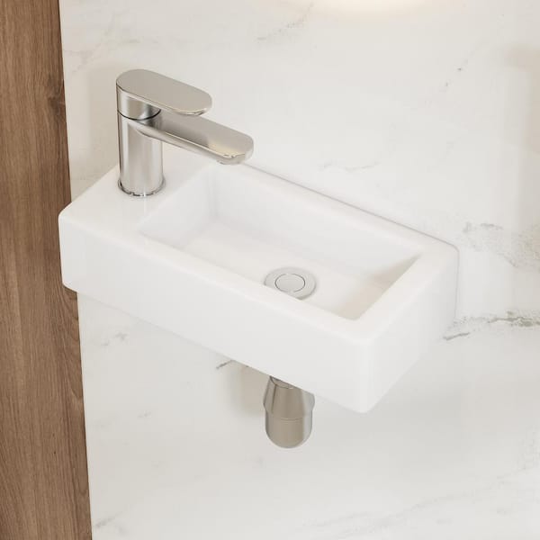 Turner 14 in. x 7 in. Crisp White Vitreous China Rectangular Wall-Mount Bathroom Sink with Faucet Hole