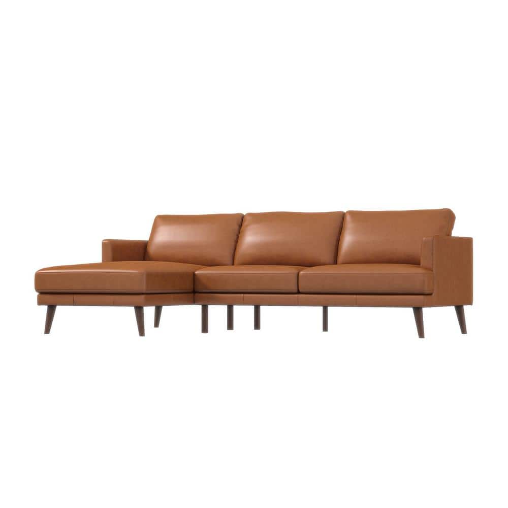 Ashcroft Furniture Co Lorenzo 105 in. W Square Arm 2-Piece L-Shaped Modern Left Facing Genuine Leather Corner Sectional Sofa in Tan (Seats-4), Cognac Tan Left Facing -  HMD00570