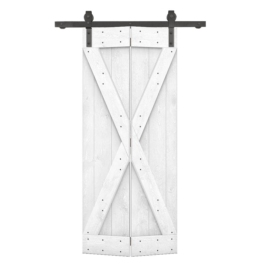 36 in. x 84 in. X Pre Assembled White Wood Solid Core Bi-fold Barn Door with Sliding Hardware Kit price history on PriceWatchPro