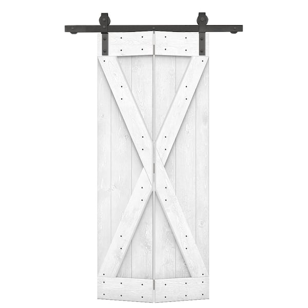 CALHOME 38 in. x 84 in. X Pre Assembled White Wood Solid Core Bi-fold Barn Door with Sliding Hardware Kit