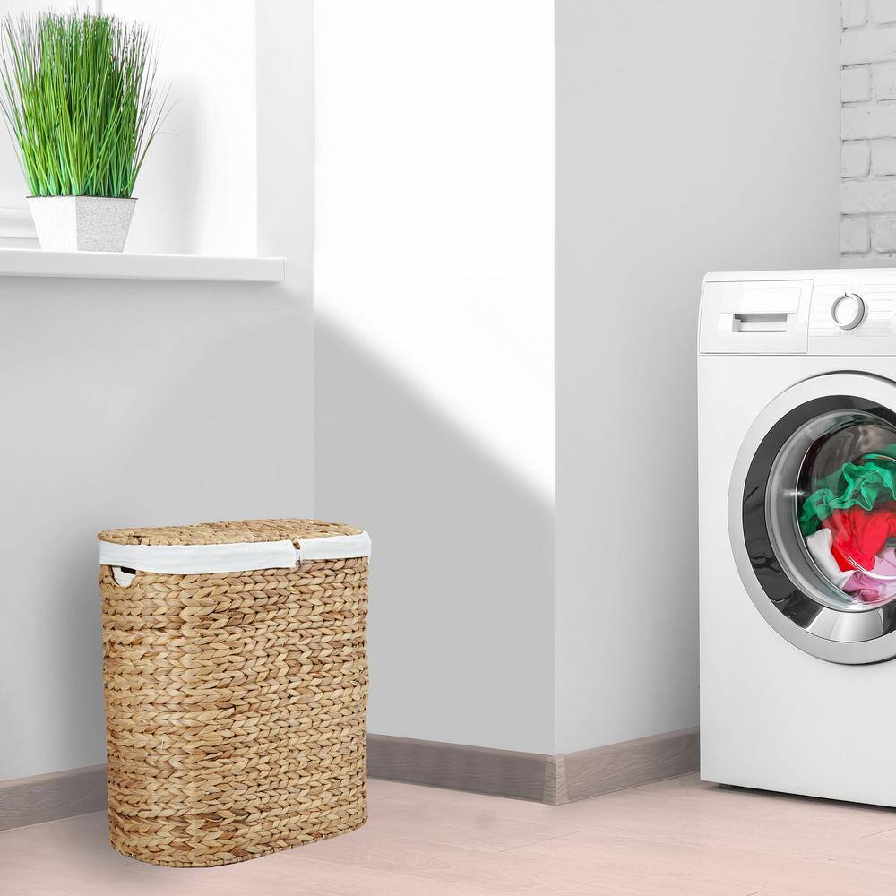 Beige Rectangular Wicker Laundry Hamper with Lid