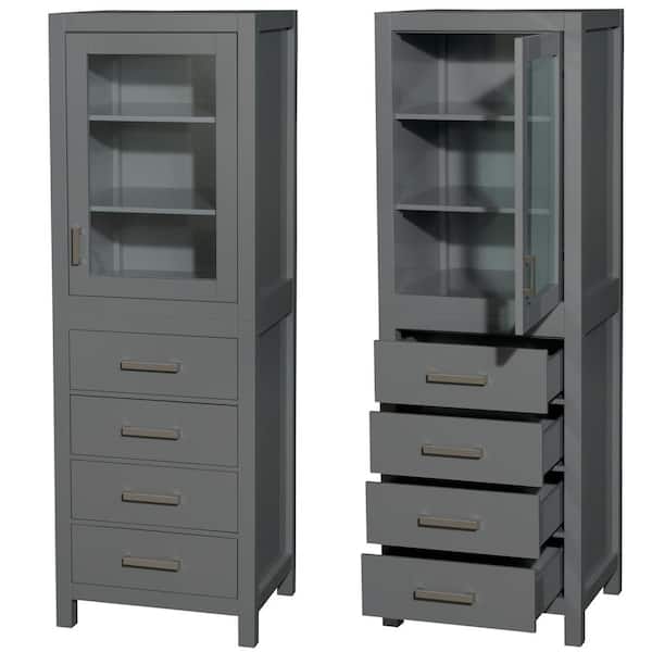 Wyndham Collection Daria 24-in x 71.25-in x 20-in Dark Gray with Polished Chrome Trim Freestanding Soft Close Linen Cabinet