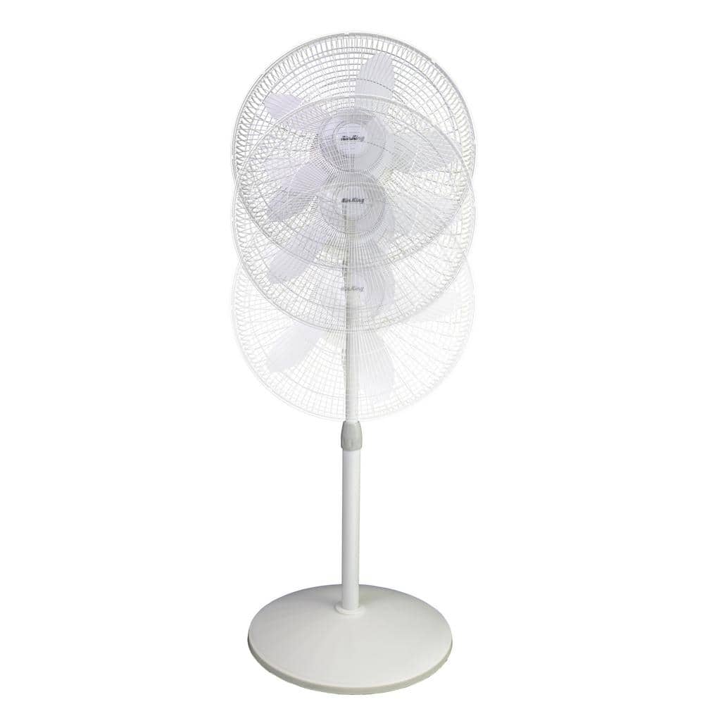 18-Inch White Adjustable Oscillating Pedestal Fan with Three Speeds