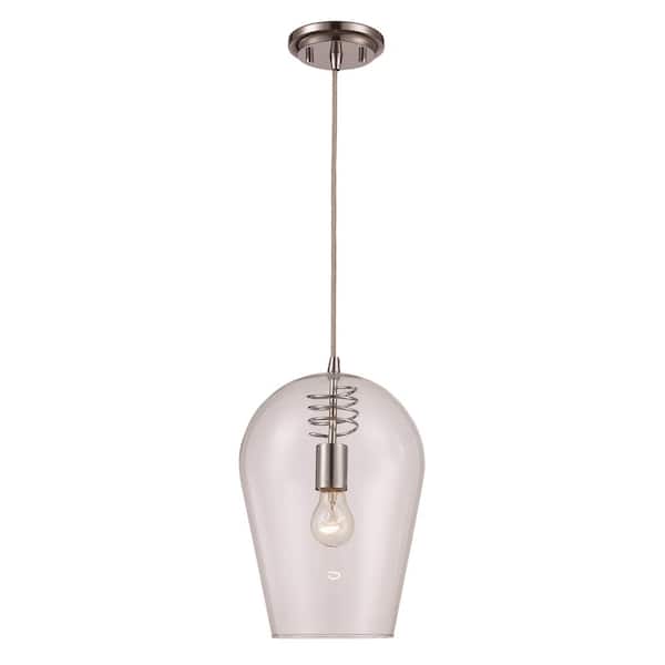 Bel Air Lighting 1-Light 11 in. Polished Chrome Spiral Socket Mini Pendant with Clear Glass Shade