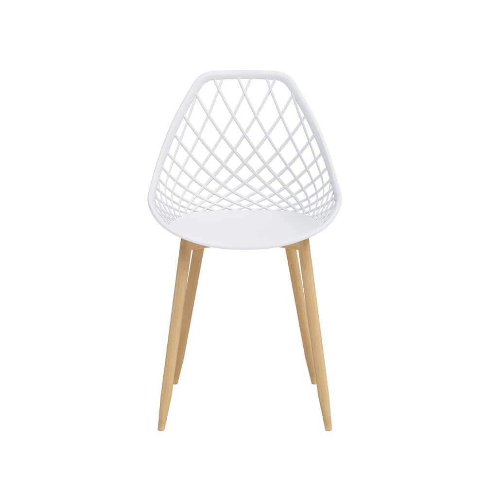 Kurv White and Natural Armless Dining Chairs with Steel Frame