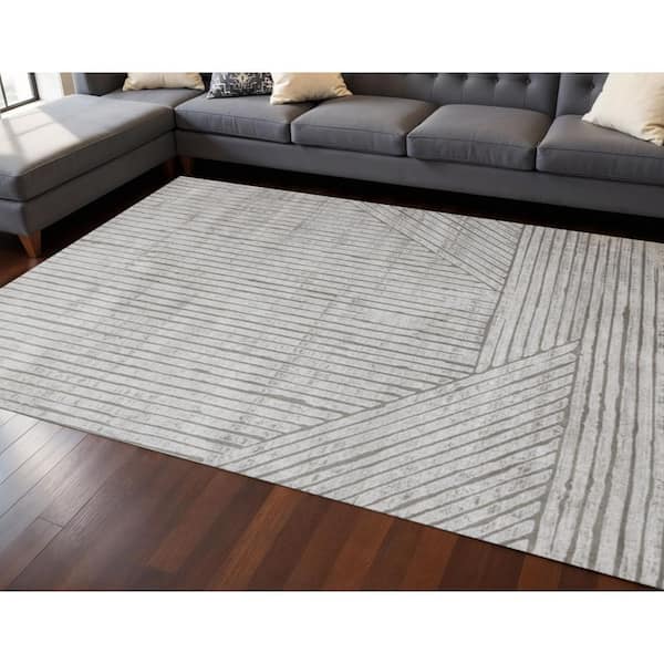 Gray  7 x 10 ft. Woven Striped Rectangle Indoor Area Rug