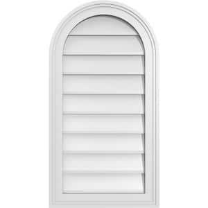 16 in. x 30 in. Round Top White PVC Paintable Gable Louver Vent Non-Functional