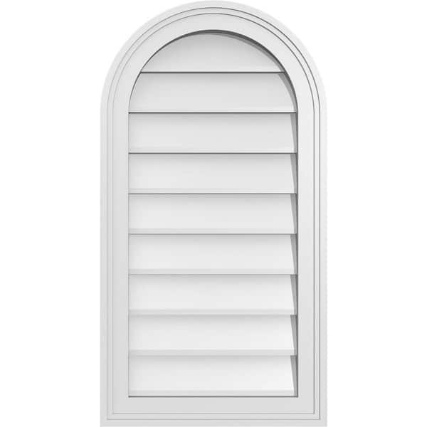Ekena Millwork 16 in. x 30 in. Round Top White PVC Paintable Gable Louver Vent Non-Functional