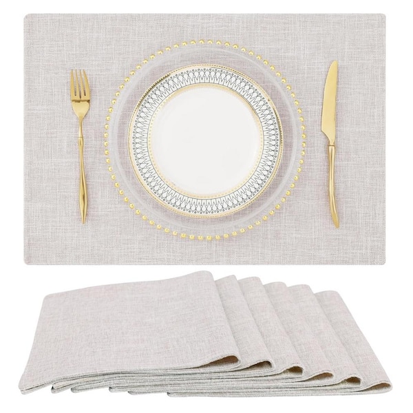 Afoxsos 19 in. x 13 in. Neutral Beige Cloth Placemats Blend Washable Farmhouse Dining Table Mats (Set of 6)