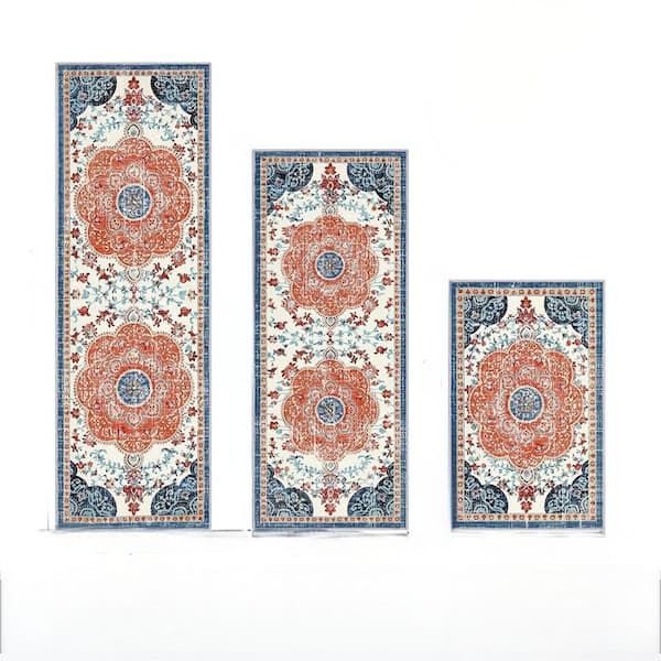 Kitchen Rugs and Runner Sets of 3 Washable Non Slip Kitchen Runner Rug in Rust