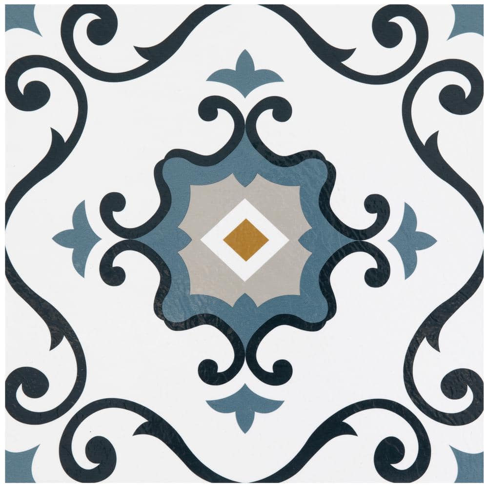 Retro Light Blue and Gray Self-Adhesive Vinyl Floor Tiles