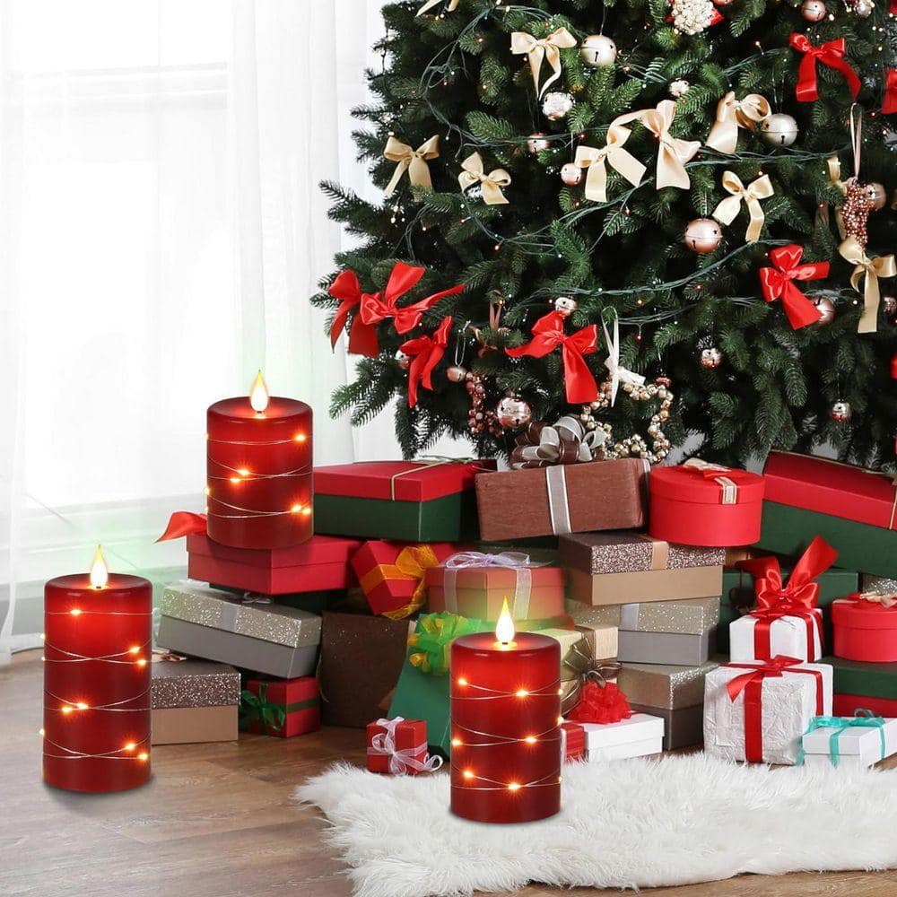 Red Battery Powered LED Christmas Plastic 1 Wick Flameless Candle