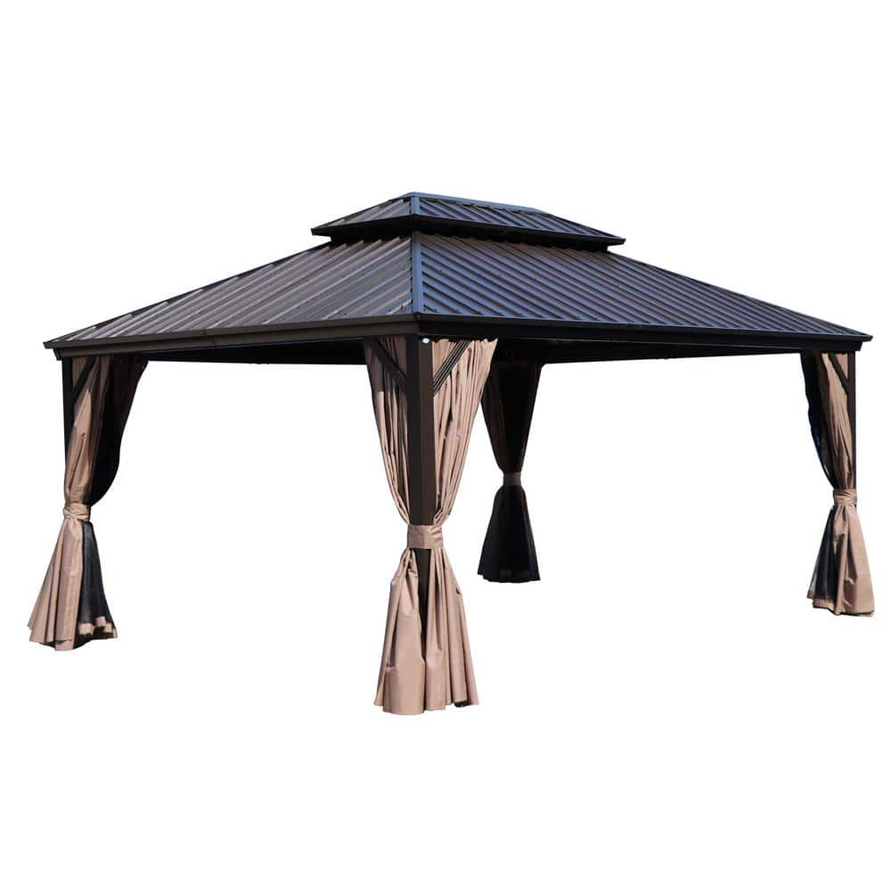 KOZYARD Caesar 12 ft. x 16 ft. Dark Brown Double Roof Permanent Hardtop ...