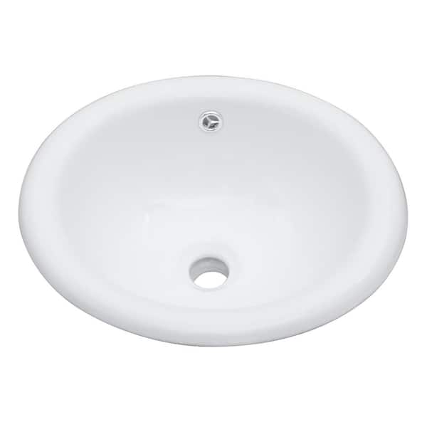 17-in. x 15-1/2-in. Above Counter Oval Ceramic White Semi Recessed Bathroom Vessel Sink with Overflow